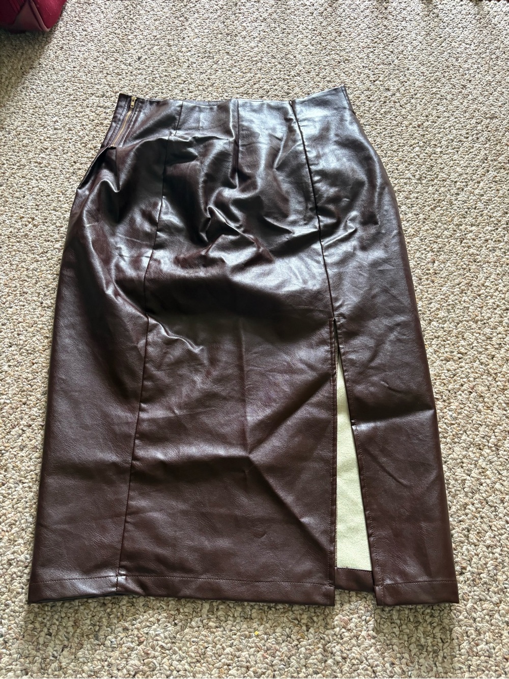 Unlisted Dark Brown Faux Leather Pencil Skirt with Front Slit